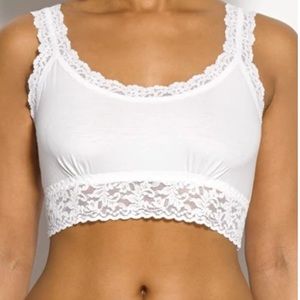 Hanky Panky White Lace Organic Cotton Cami Bralette Scoop Neck Crop Top S